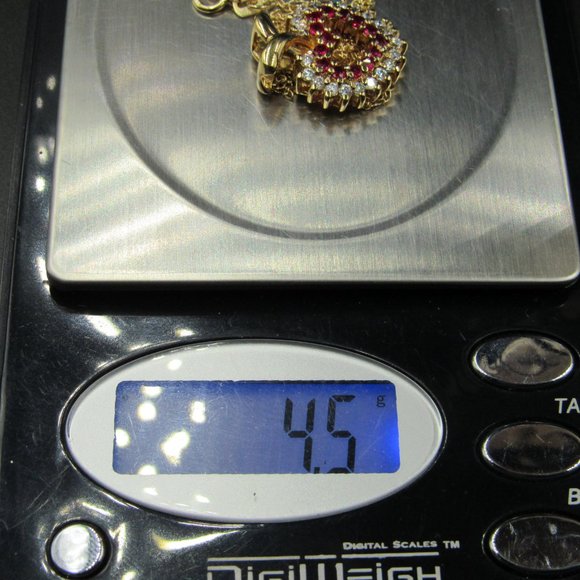 18" Sterling Silver Ruby & Cubic Zirconia Gold Plated Heart Necklace Vintage - Picture 8 of 8
